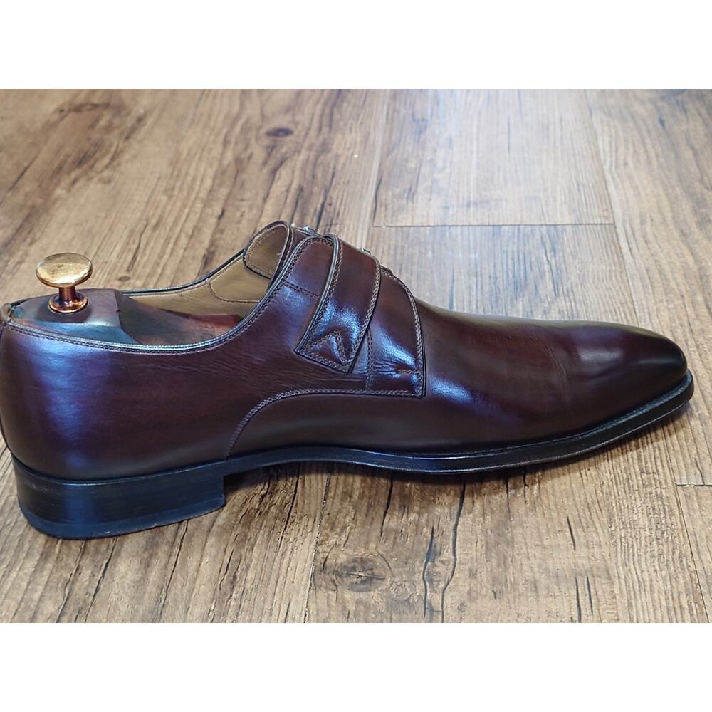 Magnanni Men’s Monk Strap 9.5M Cordovan Brown Burnished Leather Dress Shoes - Picture 4 of 11